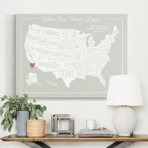 USA Map Forever Began Canvas Wrap "Offshore"