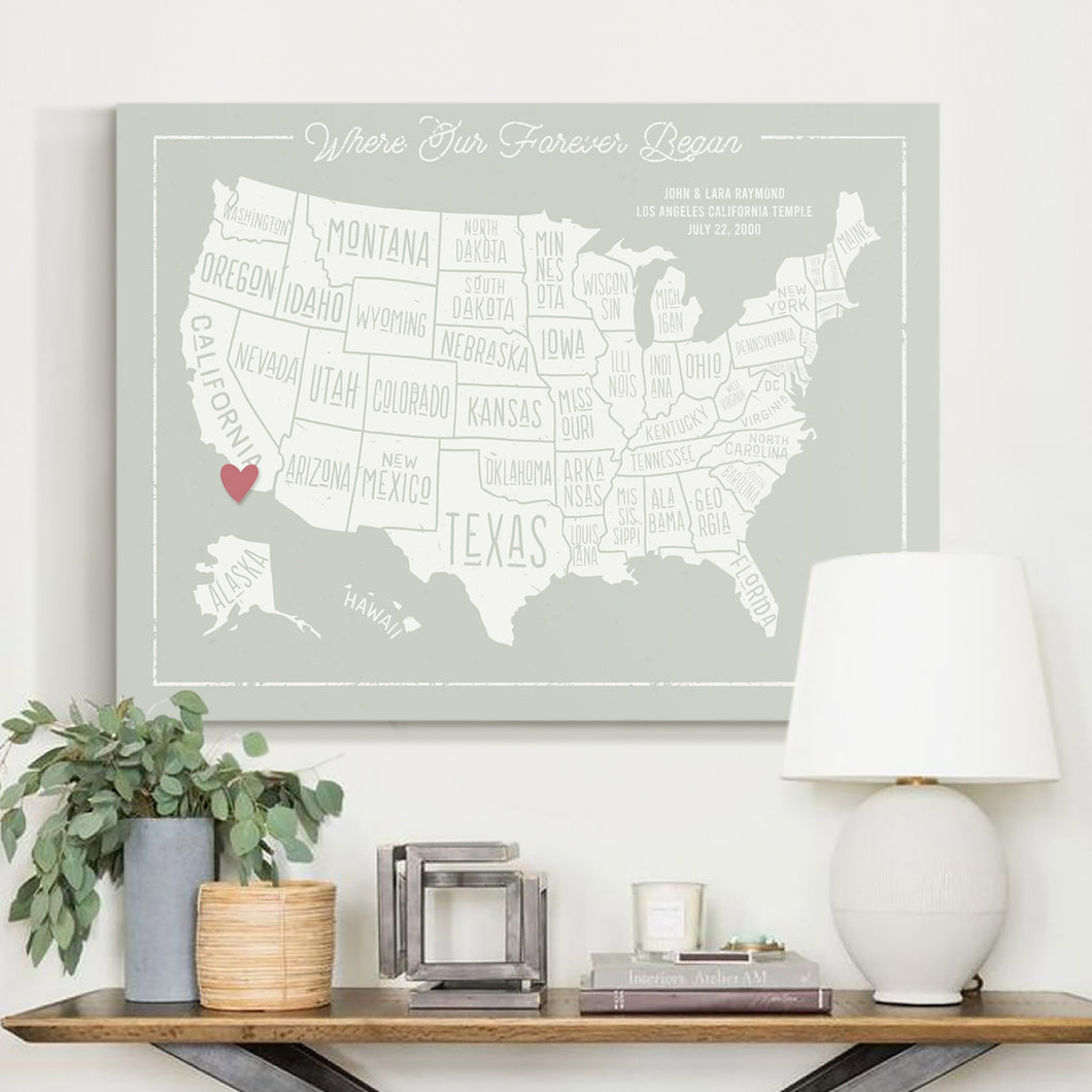 USA Map Forever Began Canvas Wrap 